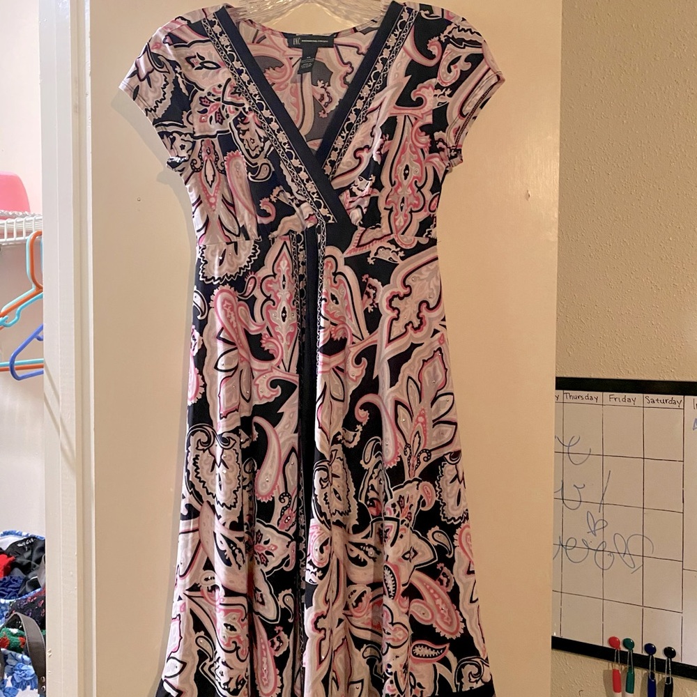 Long Silky Pink and Black Dress